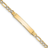 14k Polished with Rhodium Pavâ Solid Chain/Solid Plate Figaro Link 25.5x5mm Plate 7 inch ID Bracelet - 2