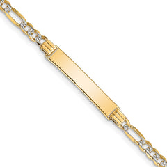 14k Polished with Rhodium Pavâ Solid Chain/Solid Plate Figaro Link 25.5x5mm Plate 8 inch ID Bracelet - 2