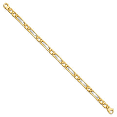 14k Two-tone Polished and Satin 6.3mm Fancy Bar Link 8.5 inch Mens Bracelet
