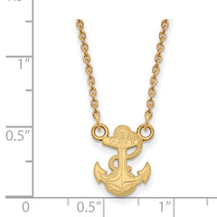 Sterling Silver Gold-plated LogoArt US Naval Academy Anchor Small Pendant 18 inch Necklace