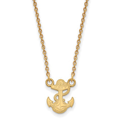 Sterling Silver Gold-plated LogoArt US Naval Academy Anchor Small Pendant 18 inch Necklace