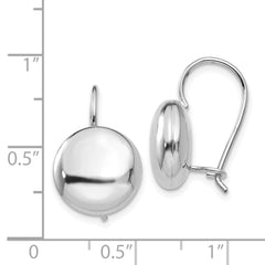 14k White Polished 12mm Button Kidney Wire Earrings