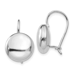 14k White Polished 12mm Button Kidney Wire Earrings