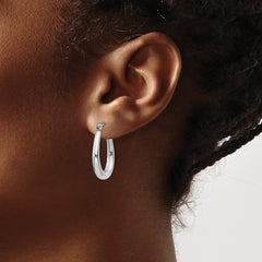 14k White Gold Polished Hoop Earrings - 2