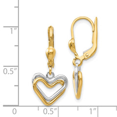 14k Two-tone Heart Leverback Dangle Earrings