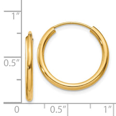 14k Polished Round Endless 2mm Hoop Earrings - 2