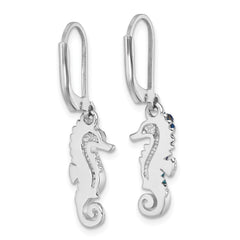 Sterling Silver Rhodium-plated Polished Blue Crystal Seahorse Dangle Earrings