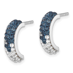 Sterling Silver Rhodium-Plated Polished Blue and White Crystal J-Hoop Earrings