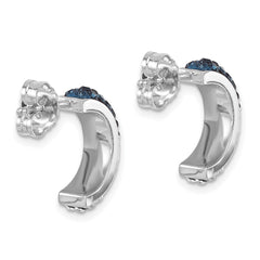 Sterling Silver Rhodium-Plated Polished Blue and White Crystal J-Hoop Earrings