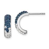 Sterling Silver Rhodium-Plated Polished Blue and White Crystal J-Hoop Earrings