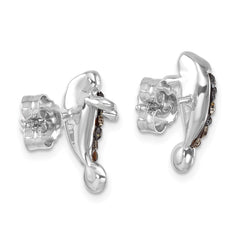 Sterling Silver Rhodium-plated Polished Grey Crystal Manatee Post Earrings