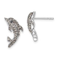 Sterling Silver Rhodium-plated Polished Pale Blue Crystal Dolphin Post Earrings