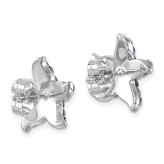 Sterling Silver Rhodium-plated Polished Blue Crystal Starfish Post Earrings