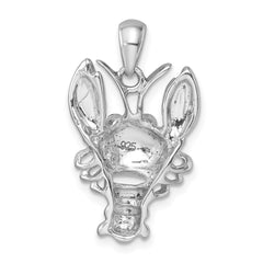Sterling Silver Rhodium-plated Polished Orange Crystal Lobster Pendant