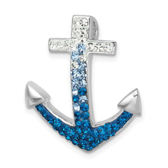 Sterling Silver Rhodium-Plated Polished Crystal Anchor Chain Slide - 2