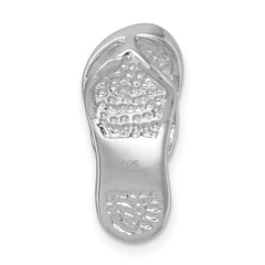 Sterling Silver Rhodium-plated Polished Blue Crystal Flip Flop Chain Slide