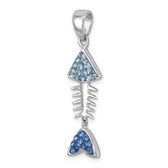 Sterling Silver Rhodium-plated Polished Moveable Blue Crystal Bonefish Pendant