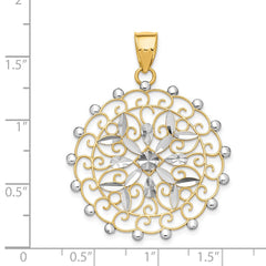 14k White Rhodium Diamond-cut Filigree Pendant - 2