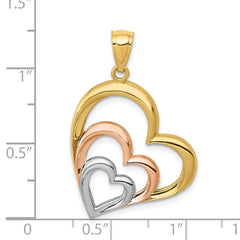 14K Two-tone and White Rhodium Polished 3 Hearts Pendant - 2