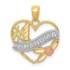 14k Two-tone w/White Rhodium #1 GRANDMA Heart Pendant - 2