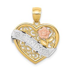 14k Two-tone w/White Rhodium GRANDMA Heart Pendant - 2