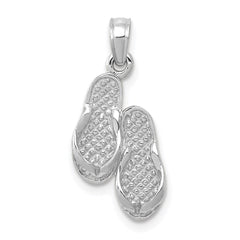 14k 3D White Gold Flip Flops Pendant