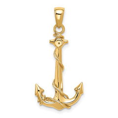14K 3D Anchor W/Rope Pendant