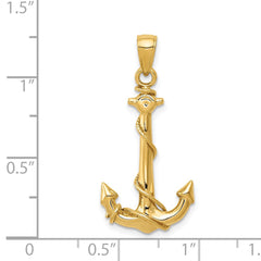 14K 3D Anchor W/Rope Pendant
