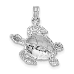14K White Gold Textured Sea Turtle Charm - 3