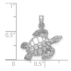 14K White Gold Textured Sea Turtle Charm - 3