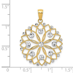 14k and White Rhodium Diamond-cut Flower Pendant - 2