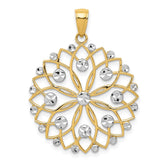 14k and White Rhodium Diamond-cut Flower Pendant - 2