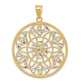 14K and Rhodium Diamond-cut Circle Pendant
