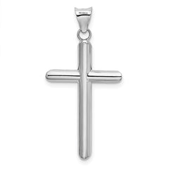 14k White Gold Hollow Cross Pendant - 10