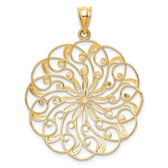 14k and Rhodium Diamond-cut Fancy Swirl Pendant