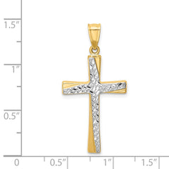 14k w/Rhodium Diamond-cut Cross Pendant - 3