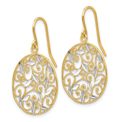 14K and Rhodium Diamond-cut Filigree Circle Wire Earrings