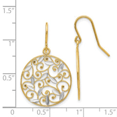 14K and Rhodium Diamond-cut Filigree Circle Wire Earrings