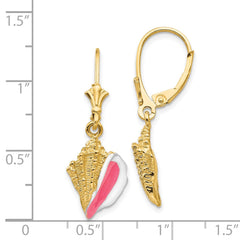 14K Enameled Conch Shell Leverback Earrings
