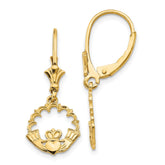 14K Claddagh in Circle Leverback Earrings