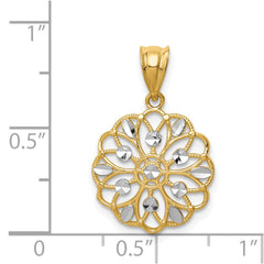 14K w/Rhodium Diamond-Cut Round Pendant