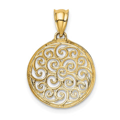 14K w/Rhodium Filigree Circle Pendant