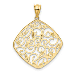 14K w/Rhodium Diamond-Cut Filigree Swirl Pendant