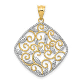 14K w/Rhodium Diamond-Cut Filigree Swirl Pendant