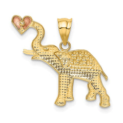 14k Two-tone w/White Rhodium Elephant w/Heart Pendant