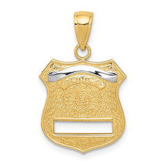 14k w/Rhodium Police Badge Pendant