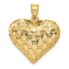 14K Polished Basket Weave Pattern 3-D Heart Pendant - 3