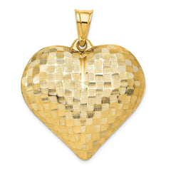 14K Polished Basket Weave Pattern 3-D Heart Pendant - 4