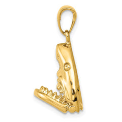 14K Gold Polished 2-D Jaws Shark Head Mouth Open Pendant