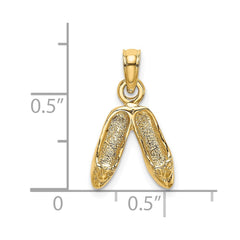 14K Gold 3D Polished Textured Ballerina Slippers Charm